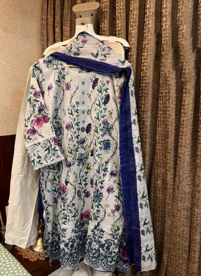 Cotton White Traditional Wear Printed Readymade Pakistani Suit